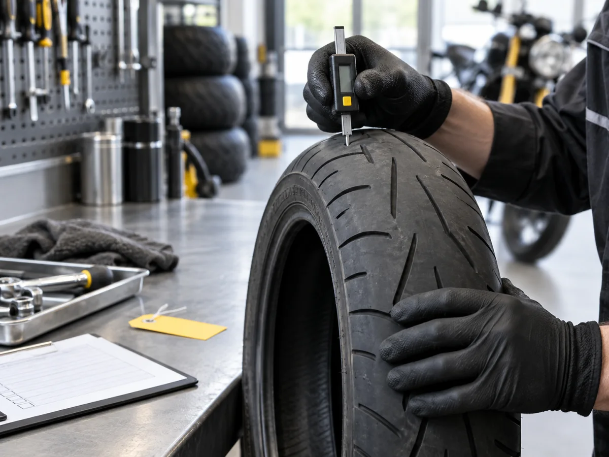 Dijital cihazla motosiklet lastiği diş derinliği kontrolü